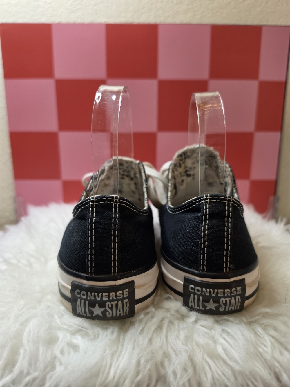 Converse Womans Black and White Low-Top Canvas Sneakers Decorative Double Tongue - Picture 3 of 8
